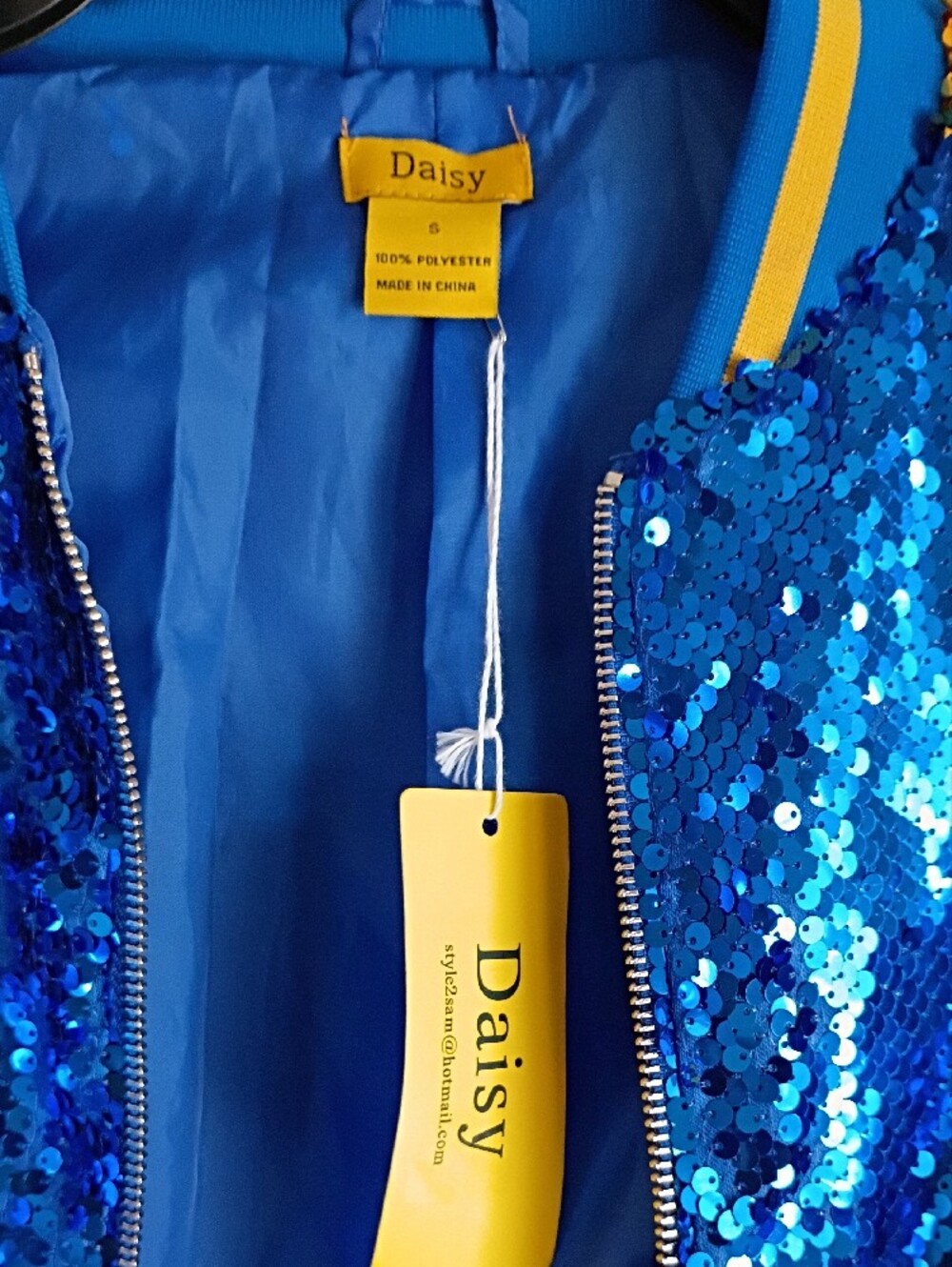 Daisy Blue and Gold Sequin Varsity Jacket - Picture 2 of 7